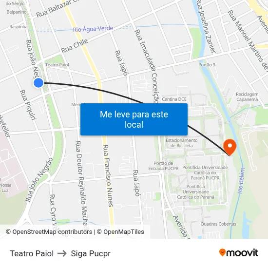 Teatro Paiol to Siga Pucpr map