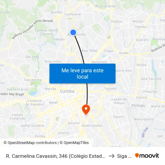 R. Carmelina Cavassin, 346 (Colégio Estadual Gelvira Correa Pacheco) to Siga Pucpr map