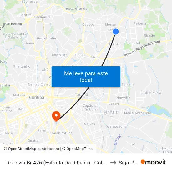 Rodovia Br 476 (Estrada Da Ribeira) - Colombo Shopping to Siga Pucpr map
