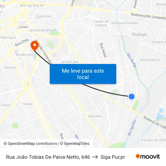 Rua João Tobias De Paiva Netto, 646 to Siga Pucpr map