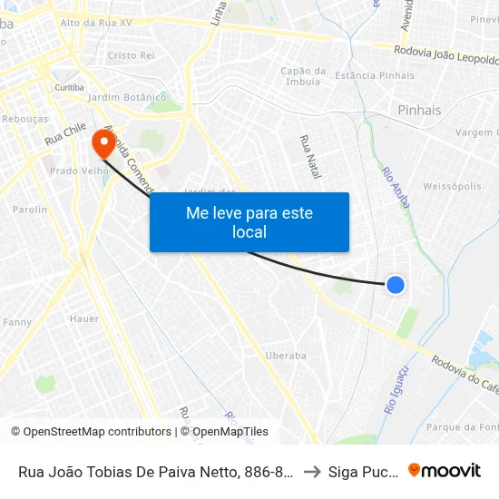 Rua João Tobias De Paiva Netto, 886-894 to Siga Pucpr map