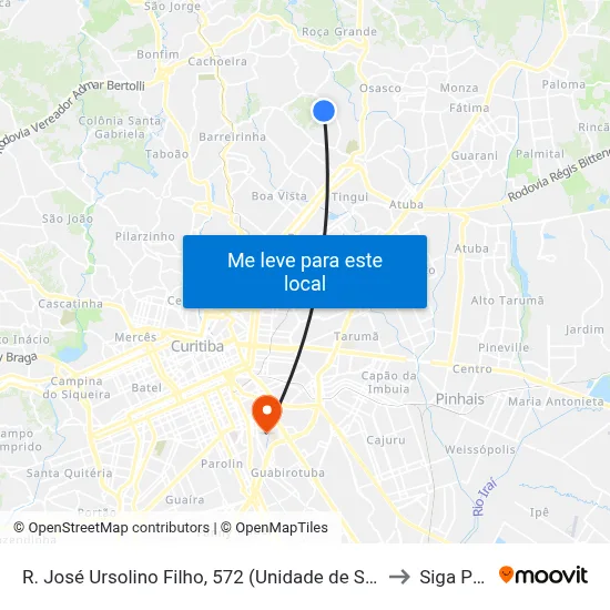 R. José Ursolino Filho, 572 (Unidade de Saúde Aliança) to Siga Pucpr map