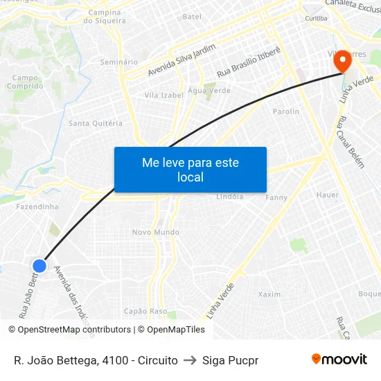R. João Bettega, 4100 - Circuito to Siga Pucpr map