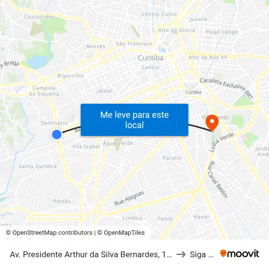 Av. Presidente Arthur da Silva Bernardes, 100 (Fonte de Jerusalém) to Siga Pucpr map