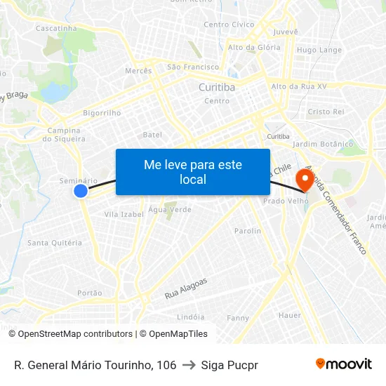 R. General Mário Tourinho, 106 to Siga Pucpr map