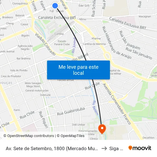 Av. Sete de Setembro, 1800 (Mercado Municipal de Curitiba) to Siga Pucpr map