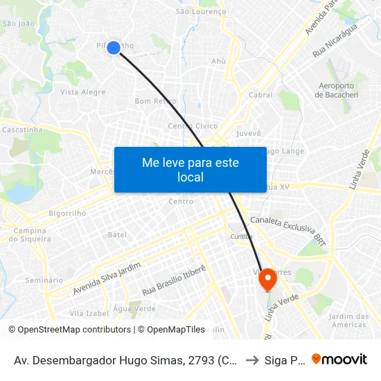 Av. Desembargador Hugo Simas, 2793 (Cruz do Pilarzinho) to Siga Pucpr map
