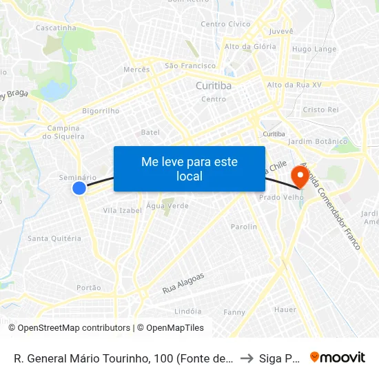 R. General Mário Tourinho, 100 (Fonte de Jerusalém) to Siga Pucpr map