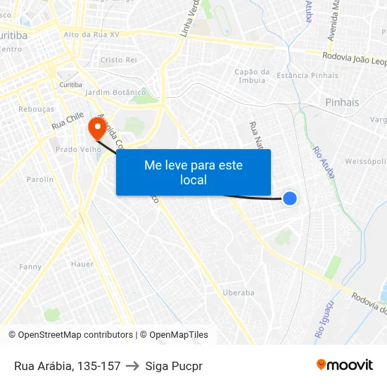 Rua Arábia, 135-157 to Siga Pucpr map