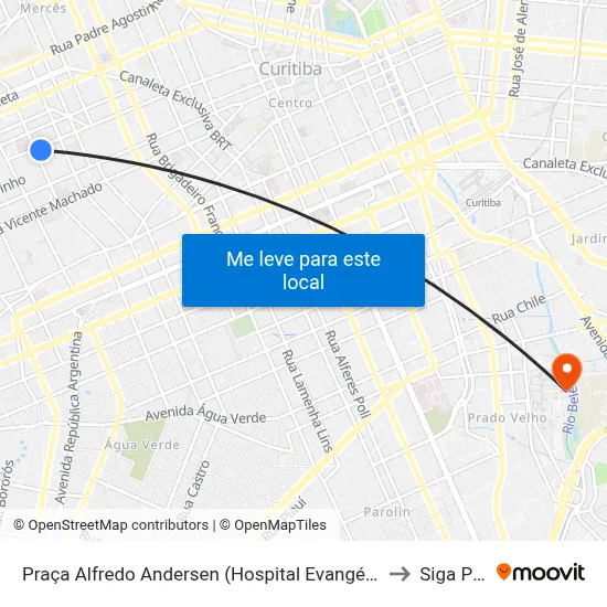 Praça Alfredo Andersen (Hospital Evangélico Mackenzie) to Siga Pucpr map