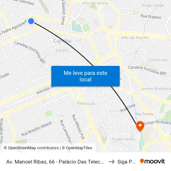 Av. Manoel Ribas, 66 - Palácio Das Telecomunicações to Siga Pucpr map