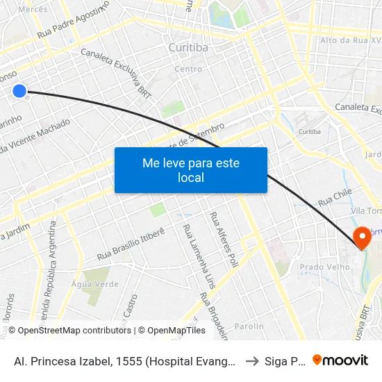 Al. Princesa Izabel, 1555 (Hospital Evangélico Mackenzie) to Siga Pucpr map