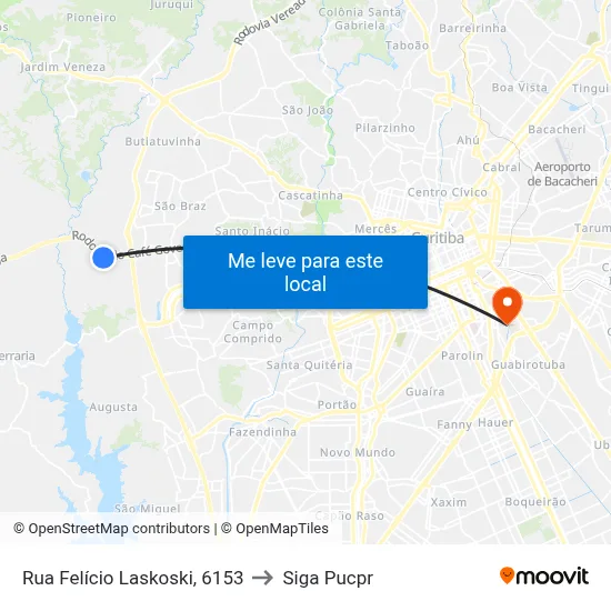 Rua Felício Laskoski, 6153 to Siga Pucpr map