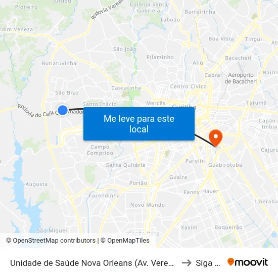 Unidade de Saúde Nova Orleans (Av. Vereador Toaldo Túlio, 4627) to Siga Pucpr map