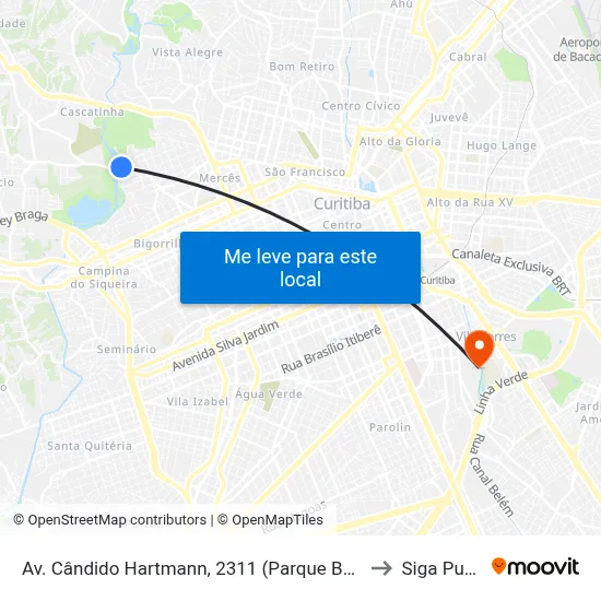Av. Cândido Hartmann, 2311 (Parque Barigui) to Siga Pucpr map