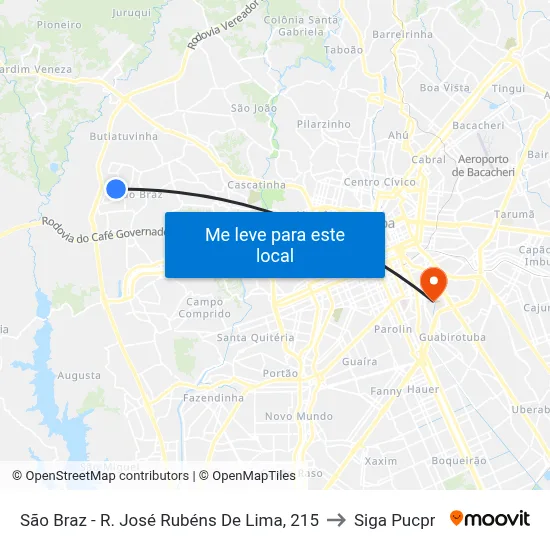 São Braz - R. José Rubéns De Lima, 215 to Siga Pucpr map