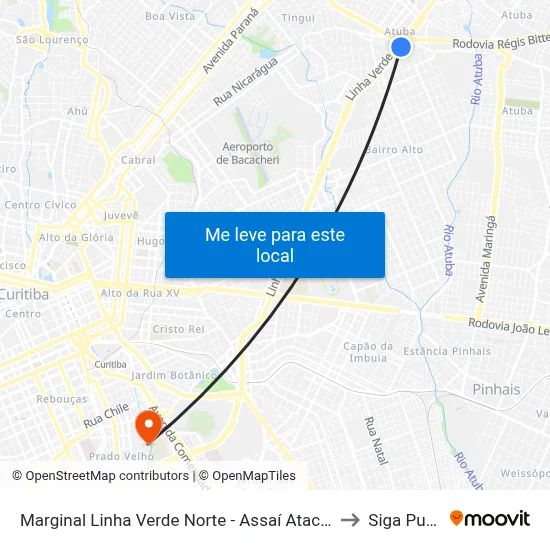 Marginal Linha Verde Norte - Assaí Atacadista to Siga Pucpr map