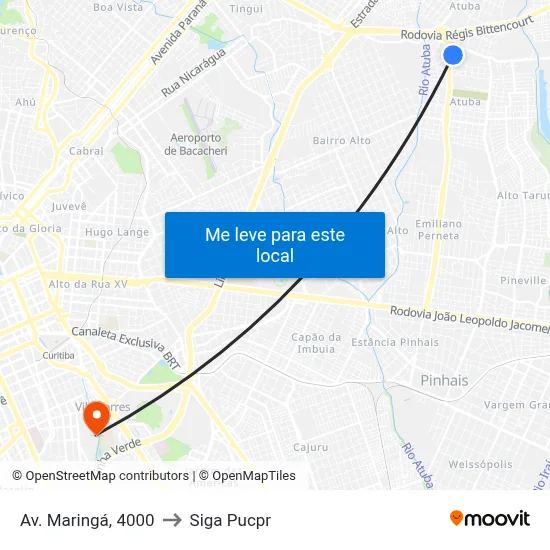 Av. Maringá, 4000 to Siga Pucpr map