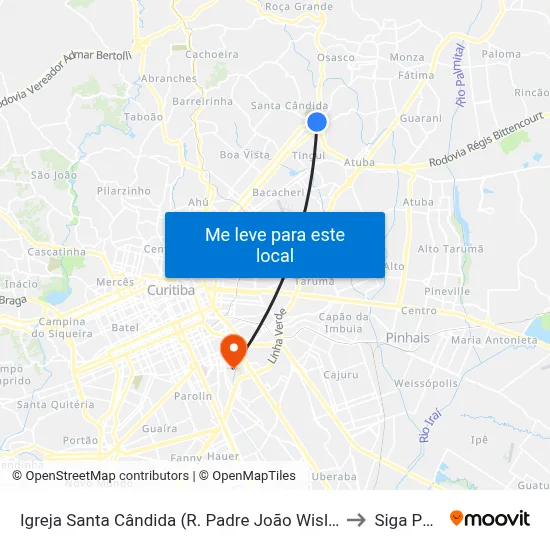 Igreja Santa Cândida (R. Padre João Wislinski, 623) to Siga Pucpr map