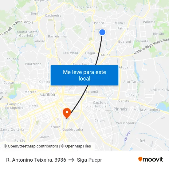 R. Antonino Teixeira, 3936 to Siga Pucpr map