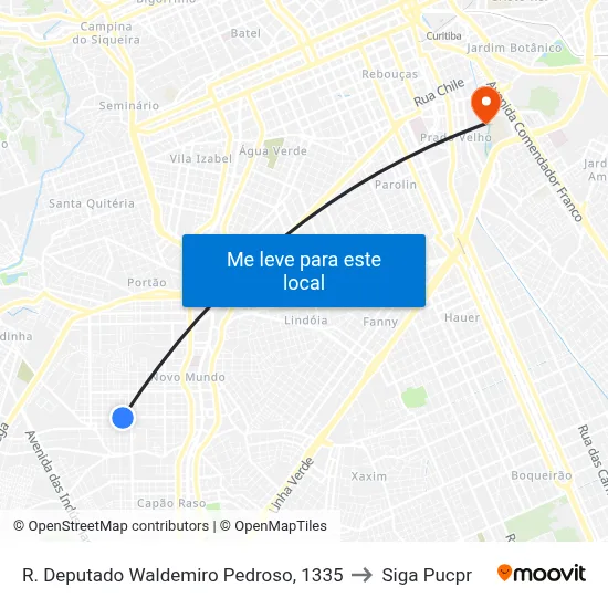 R. Deputado Waldemiro Pedroso, 1335 to Siga Pucpr map