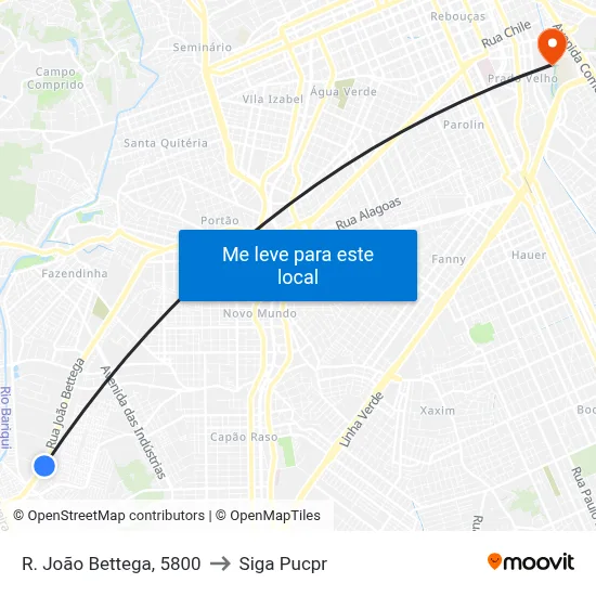 R. João Bettega, 5800 to Siga Pucpr map