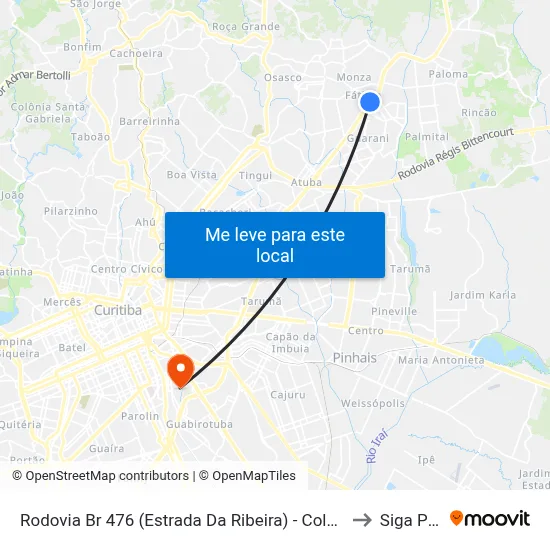 Rodovia Br 476 (Estrada Da Ribeira) - Colombo Shopping to Siga Pucpr map