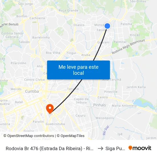 Rodovia Br 476 (Estrada Da Ribeira) - Rio Verde to Siga Pucpr map