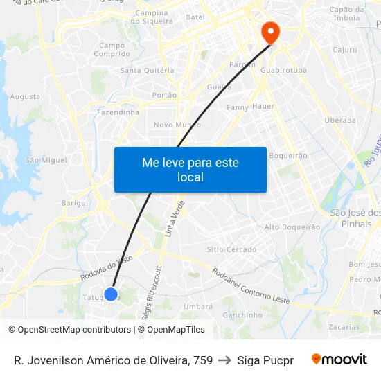 R. Jovenilson Américo de Oliveira, 759 to Siga Pucpr map
