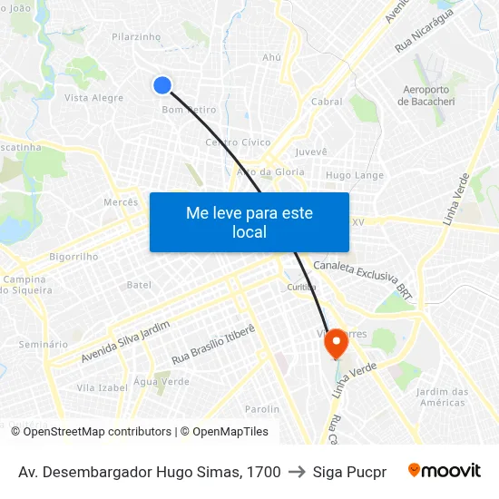Av. Desembargador Hugo Simas, 1700 to Siga Pucpr map