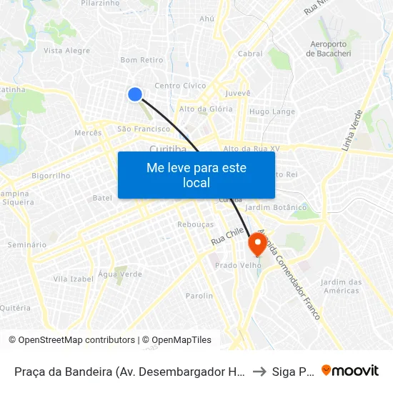 Praça da Bandeira (Av. Desembargador Hugo Simas, 259) to Siga Pucpr map