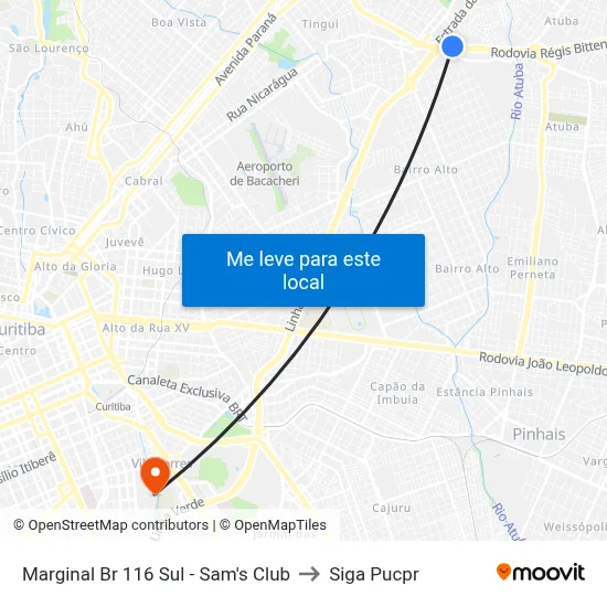 Marginal Br 116 Sul - Sam's Club to Siga Pucpr map