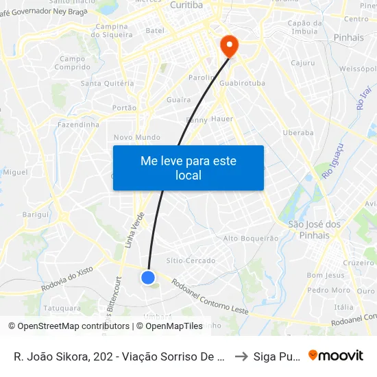 R. João Sikora, 202 - Viação Sorriso De Curitiba to Siga Pucpr map