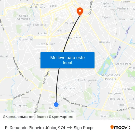 R. Deputado Pinheiro Júnior, 974 to Siga Pucpr map