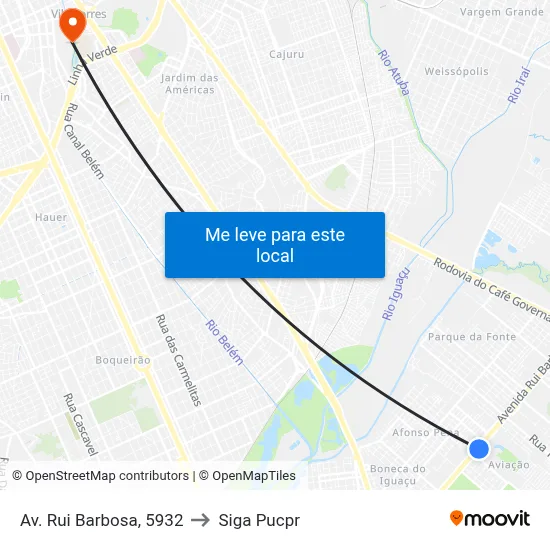 Av. Rui Barbosa, 5932 to Siga Pucpr map