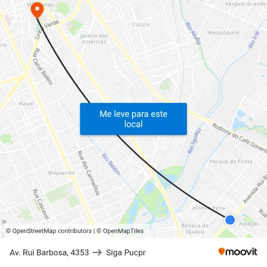 Av. Rui Barbosa, 4353 to Siga Pucpr map