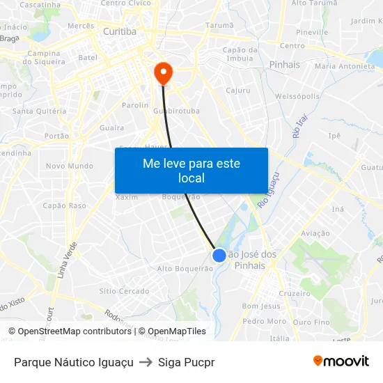 Parque Náutico Iguaçu to Siga Pucpr map