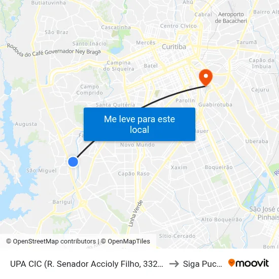 UPA CIC (R. Senador Accioly Filho, 3323) to Siga Pucpr map