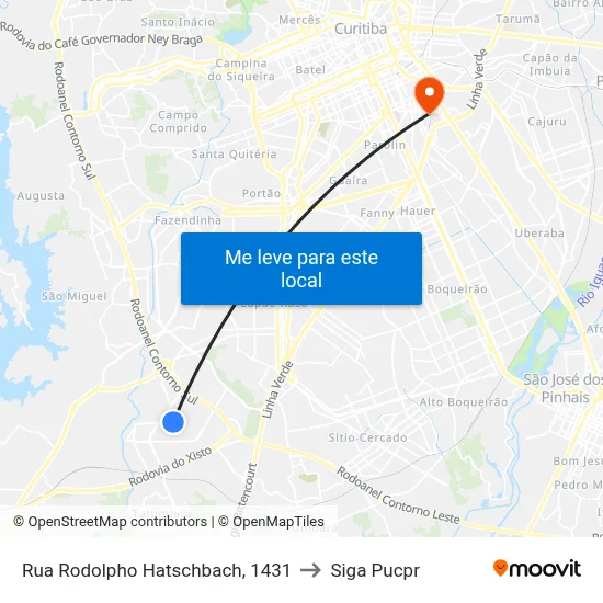 Rua Rodolpho Hatschbach, 1431 to Siga Pucpr map