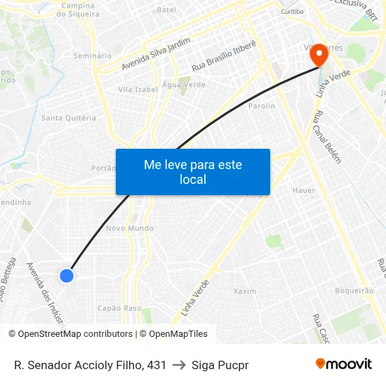 R. Senador Accioly Filho, 431 to Siga Pucpr map