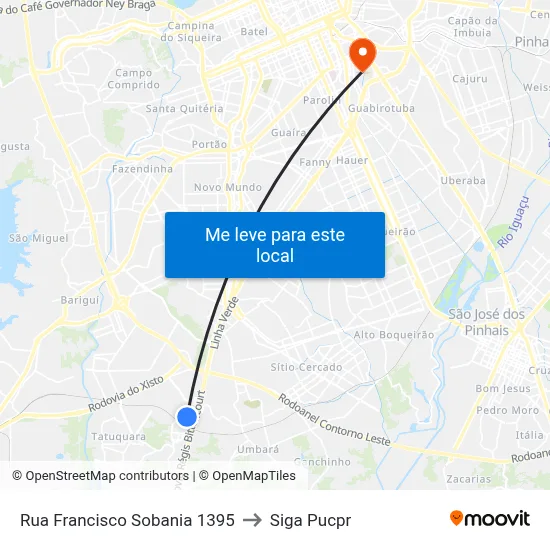 Rua Francisco Sobania 1395 to Siga Pucpr map