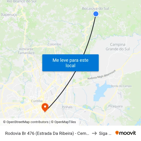 Rodovia Br 476 (Estrada Da Ribeira) - Cemitério Bocaíuva Do Sul to Siga Pucpr map