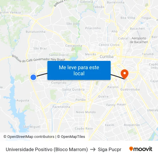 Universidade Positivo (Bloco Marrom) to Siga Pucpr map