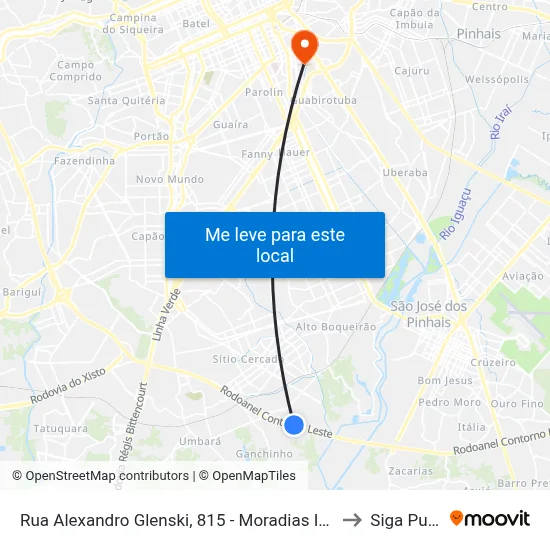 Rua Alexandro Glenski, 815 - Moradias Iguaçu 1 to Siga Pucpr map