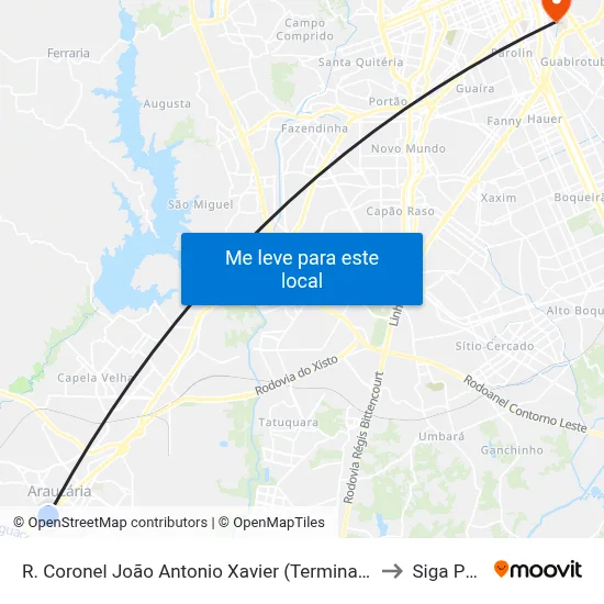 R. Coronel João Antonio Xavier (Terminal Araucária) to Siga Pucpr map