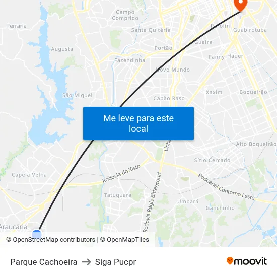 Parque Cachoeira to Siga Pucpr map