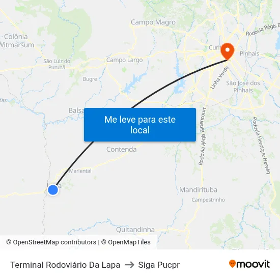 Terminal Rodoviário Da Lapa to Siga Pucpr map
