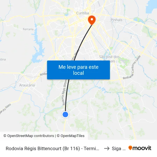 Rodovia Régis Bittencourt (Br 116) - Terminal Antigo Fazenda Rio Grande to Siga Pucpr map