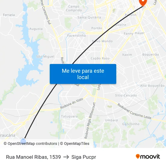 Rua Manoel Ribas, 1539 to Siga Pucpr map
