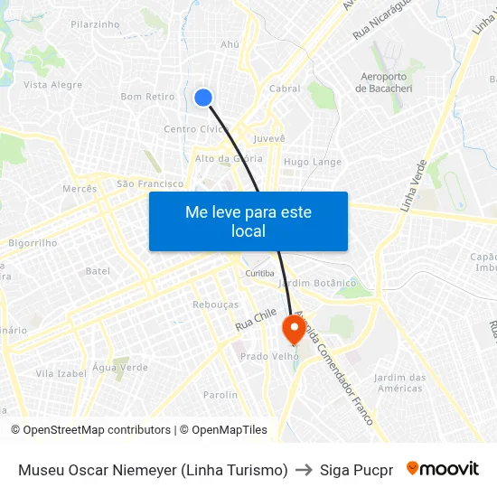 Museu Oscar Niemeyer (Linha Turismo) to Siga Pucpr map